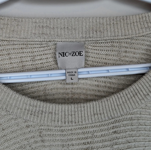 Nic + Zoe Cream Knit Cotton Blend Button Sleeve Women Large - Picture 3 of 6